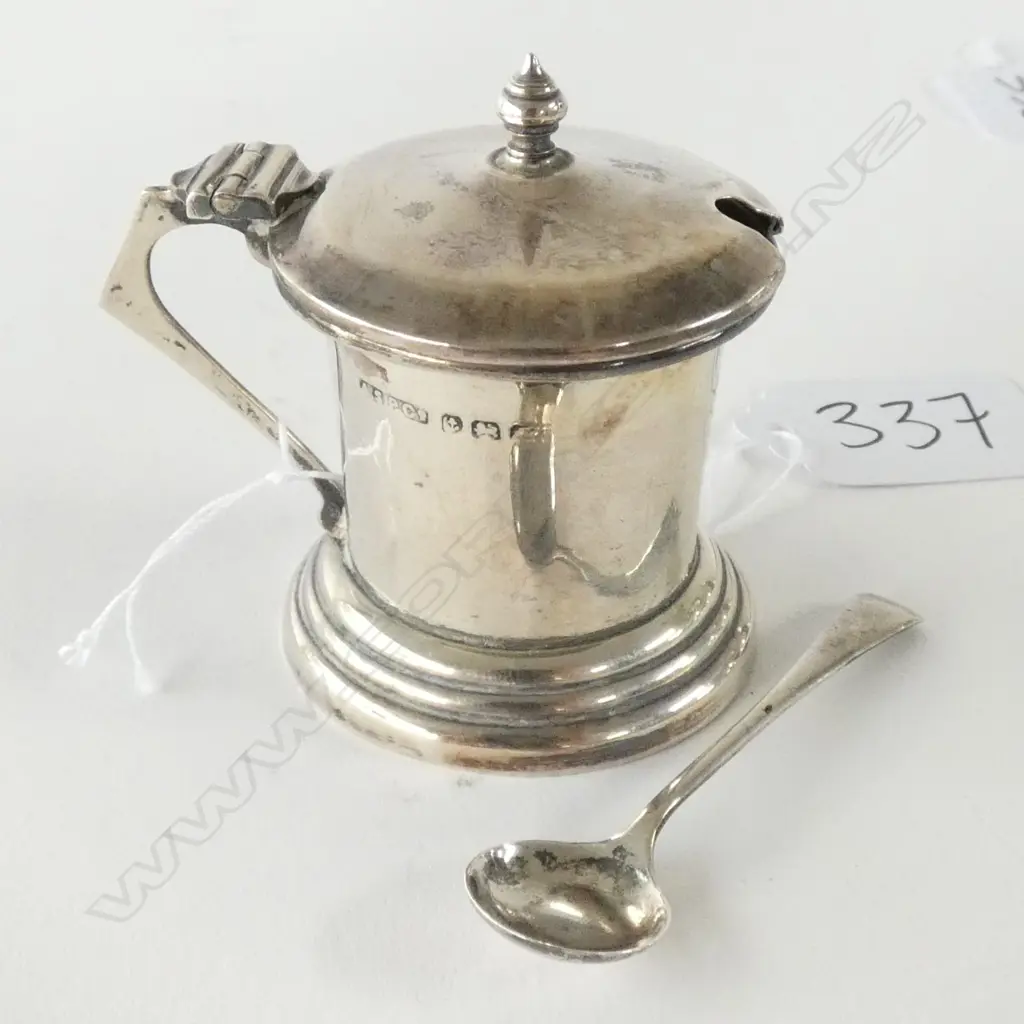 STG SILVER MUSTARD POT + SPOON Image 1++