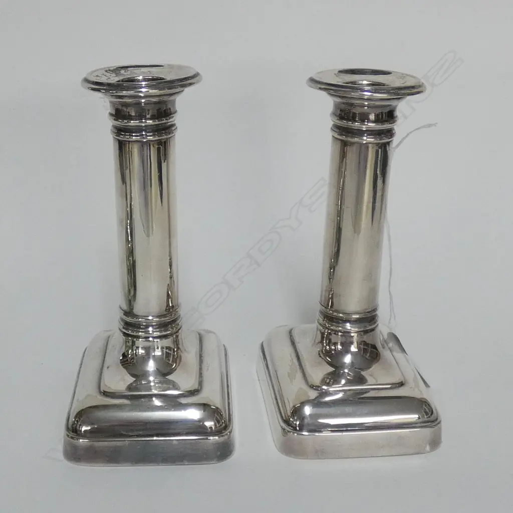 PR SILVER PLATE PLAIN ANTIQUE COLUMN CANDLESTCICKS H,140mm Image 1++