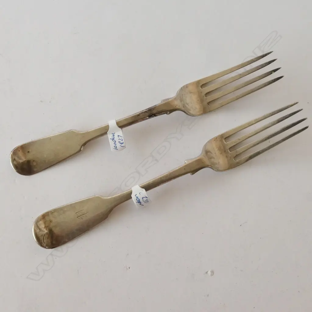 FORKS X 2 , LONDON 1827 AND LONDON 1857 , STERLING SILVER, 155GM Image 1++