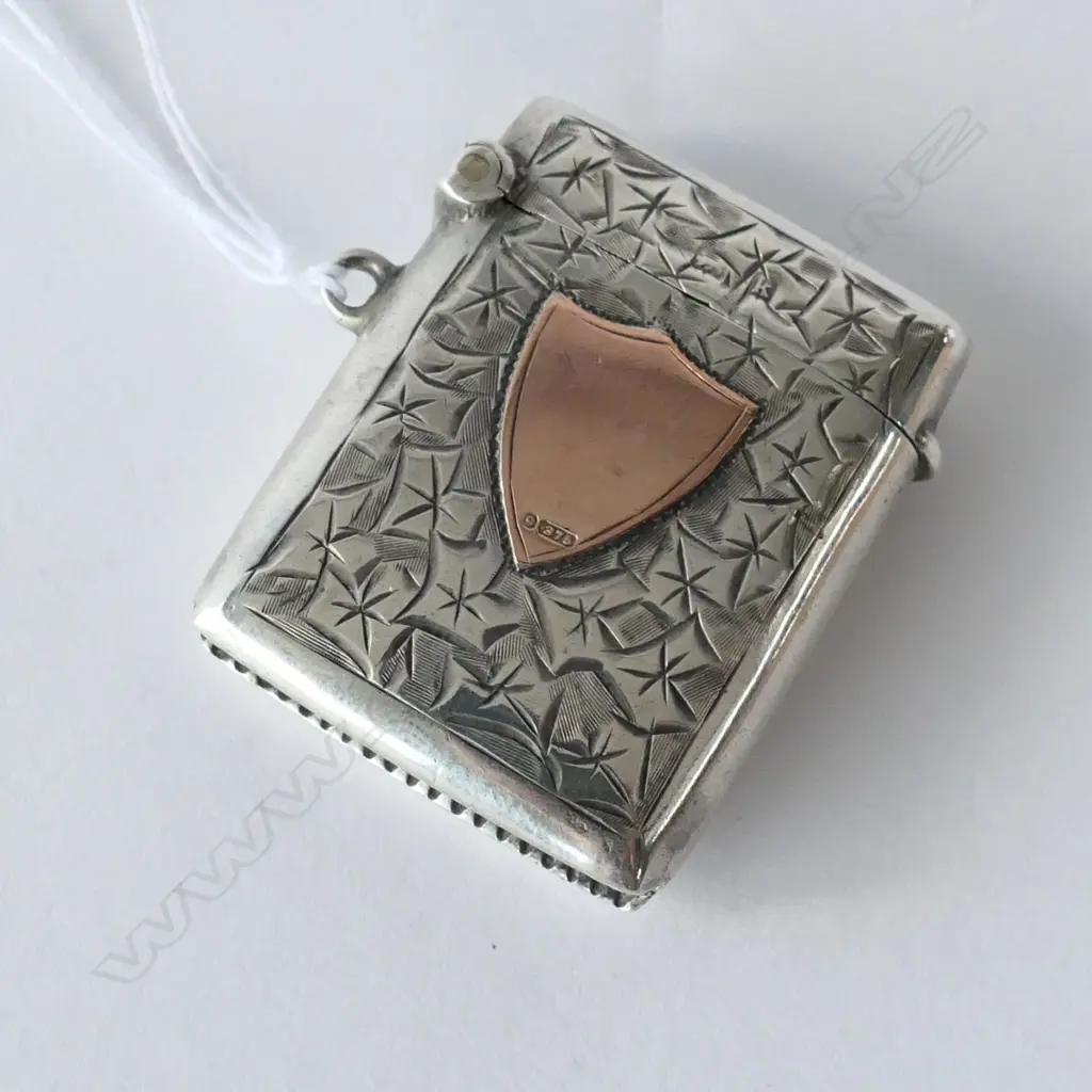 EDWARDIAN SILVER & GOLD VESTA CASE BIRMINGHAM 1909 Image 1++