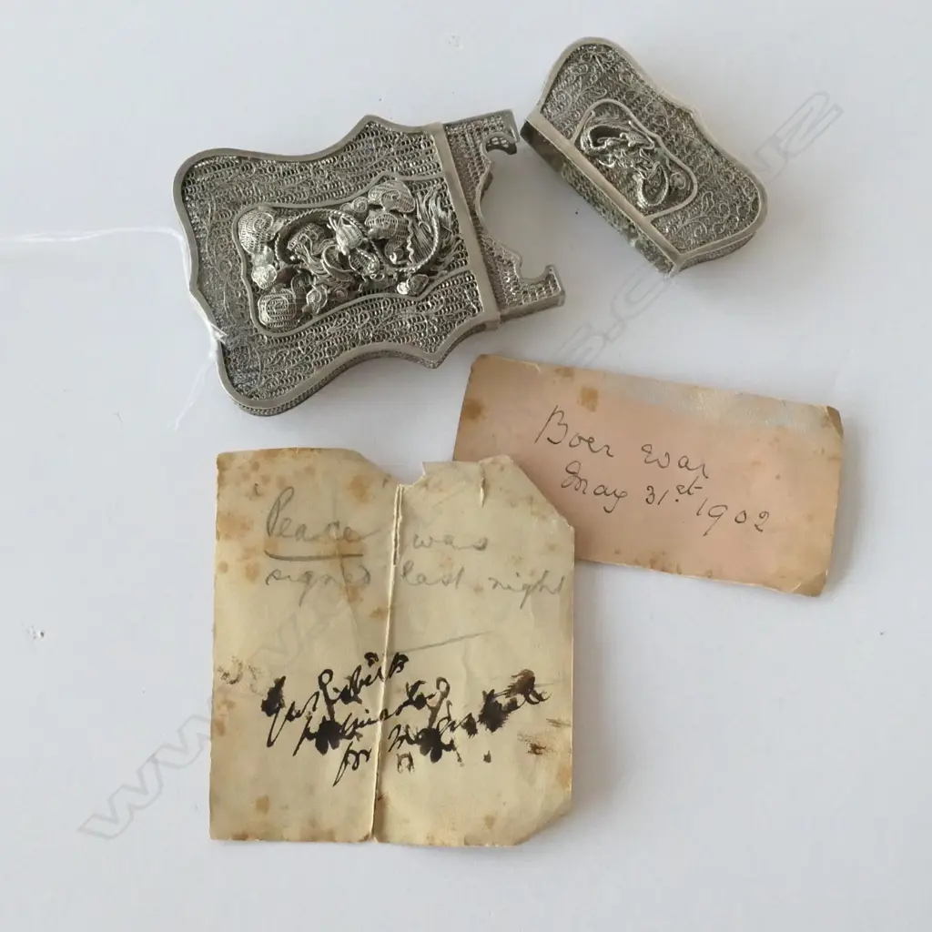 SILVER FILIGREE CARD CASE WITH BOER WAR PAPERS INSIDE Image 1++