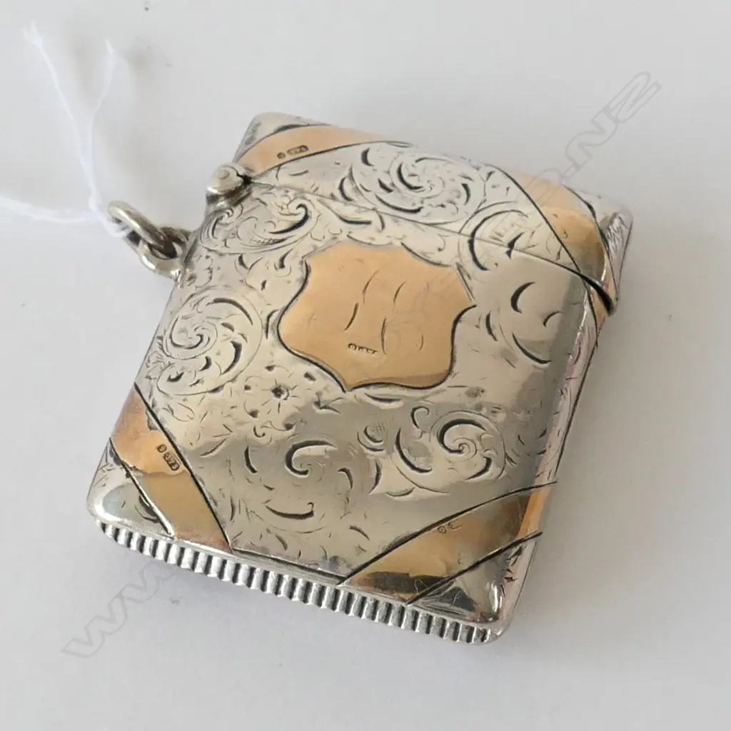 EDWARDIAN SILVER & GOLD VESTA CASE  BIRMINGHAM 1902 Image 1++