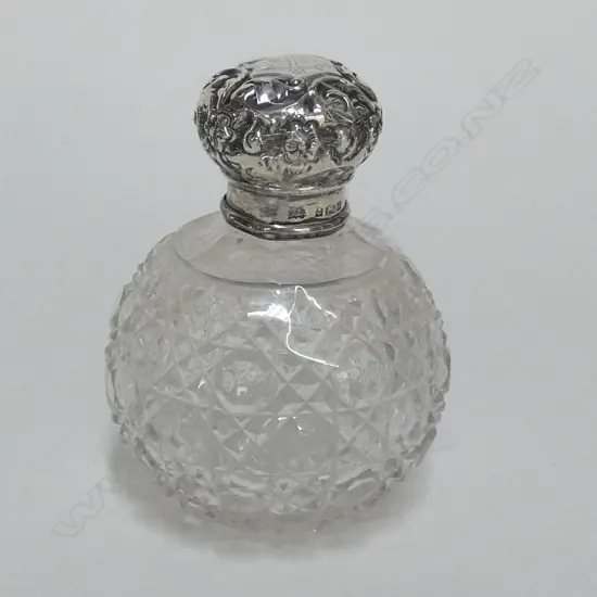 EDW SILVER TOPPED CUT CRYSTAL SCENT BOTTLE