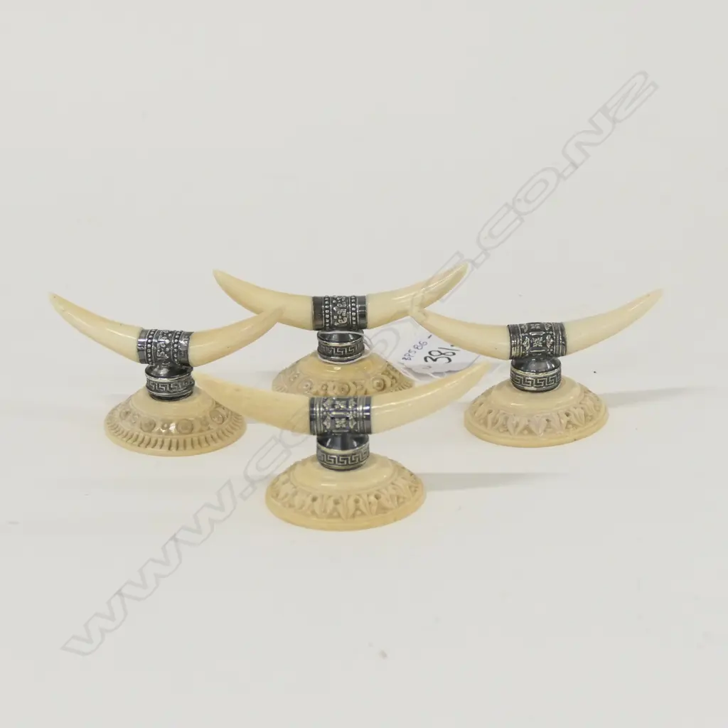 SET 4 IVORY AND SILVER KNIFE REST SHEFFIELD HM Image 1++