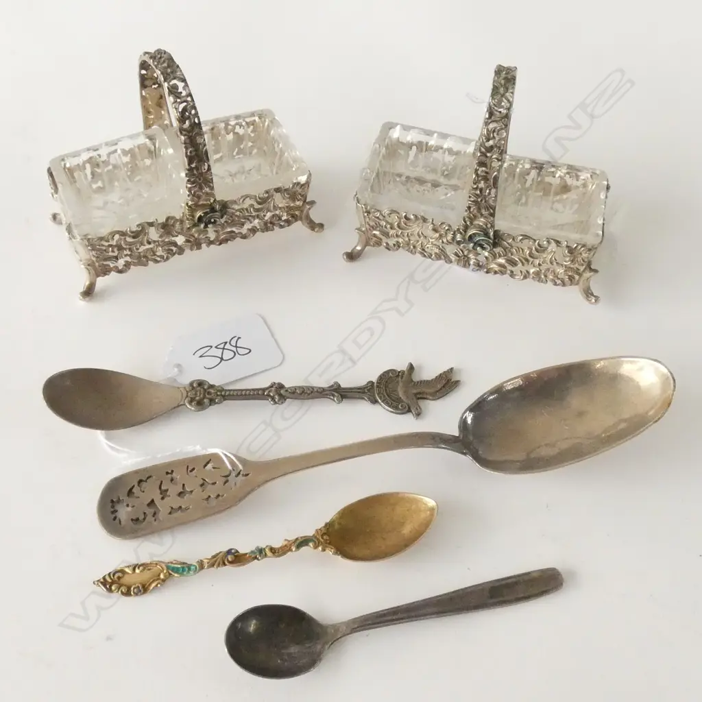 PR 835 SILVER SALTS, 4 COIN / CONTINENTAL SILVER SPOONS Image 1++