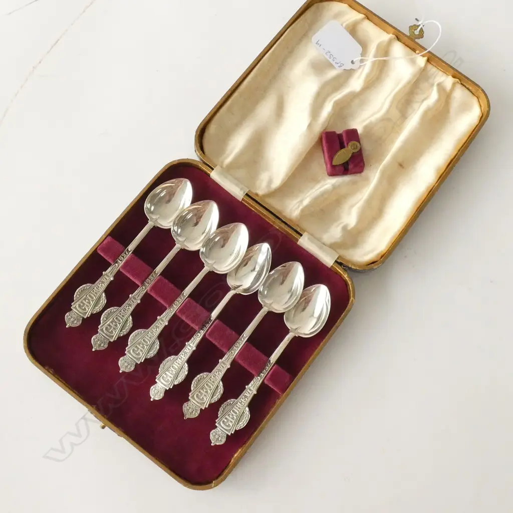 6 BOXED S/SILVER TEASPOONS "GEORGE 1937" Image 1++