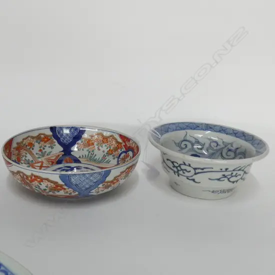 2 OLD JAPANESE BOWLS. IMARI & BLUE & WHITE