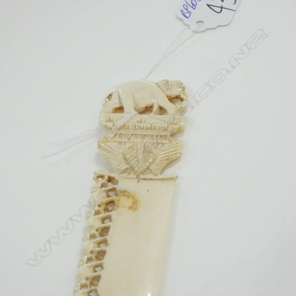 INDIAN CARVED IVORY PAPER KNIFE ELEPHANTS L.195mm Image 1++