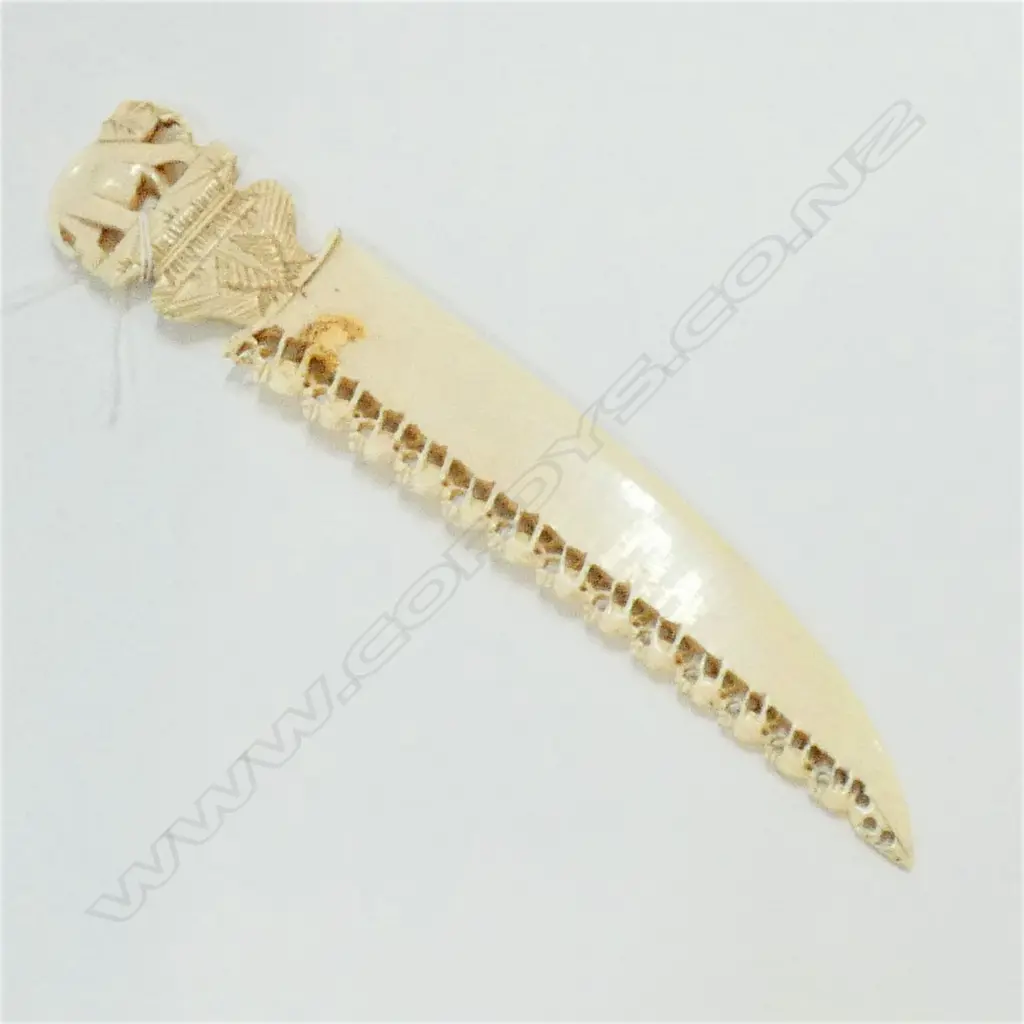 INDIAN CARVED IVORY PAPER KNIFE ELEPHANTS L.195mm Image 1++