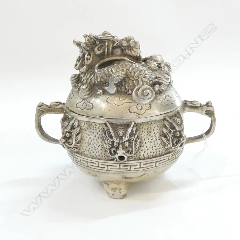 CHINESE SMALL LIDDED SILVERED CENSOR H 100 MM Image 1++