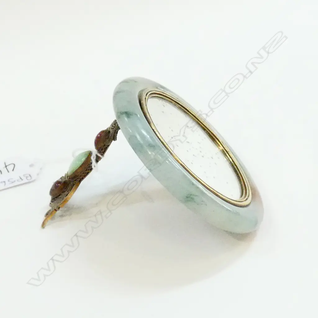 CHINESE SILVER GILT JADE & AGATE MIRROR Image 1++