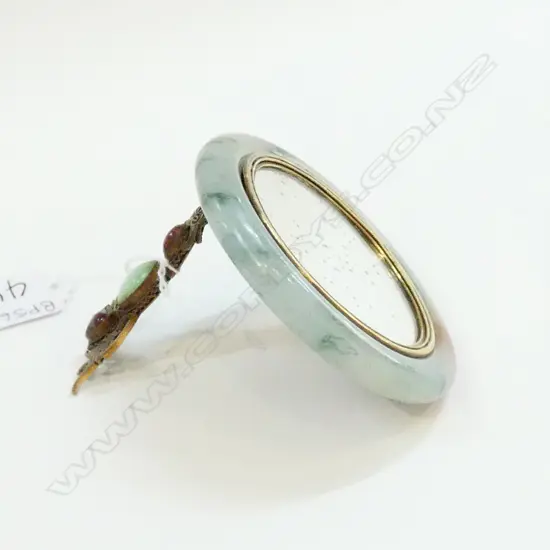 CHINESE SILVER GILT JADE & AGATE MIRROR