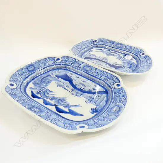 2 OLD JAPANESE B & W ASHETTES BRIDGE PATTERN. L.330MM