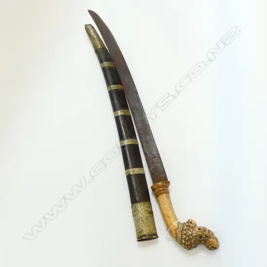 OLD PENDANG CARVED BONE HANLED INDONESIAN SWORD