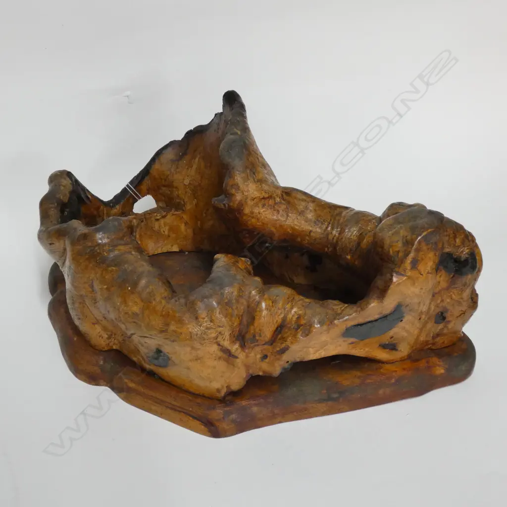 OLD ORIENTAL BURL WOOD SCULPTURE ON SHAPED BASE L.350mm Image 1++
