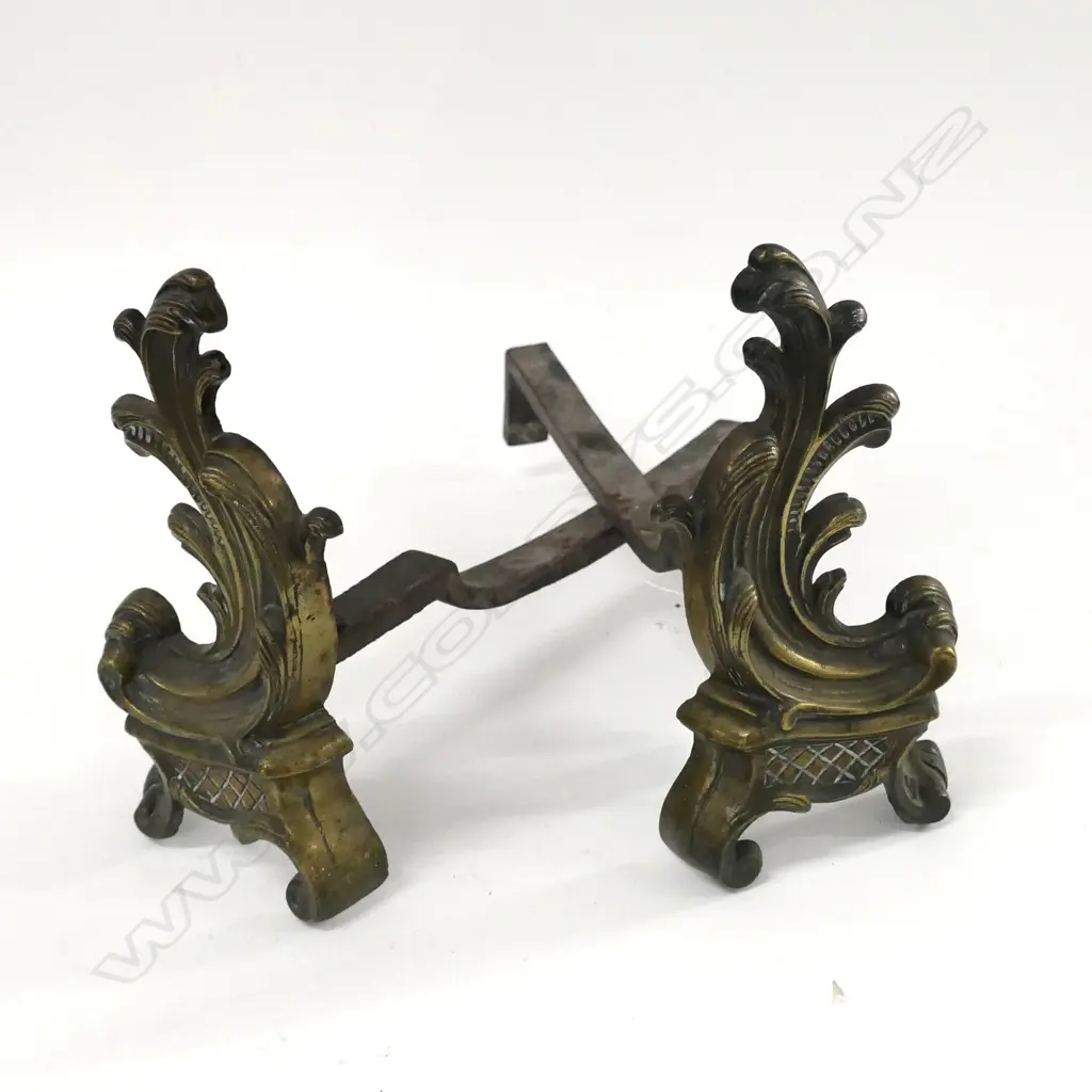 PAIR FRENCH BRASS FIRE DOGS Image 1++
