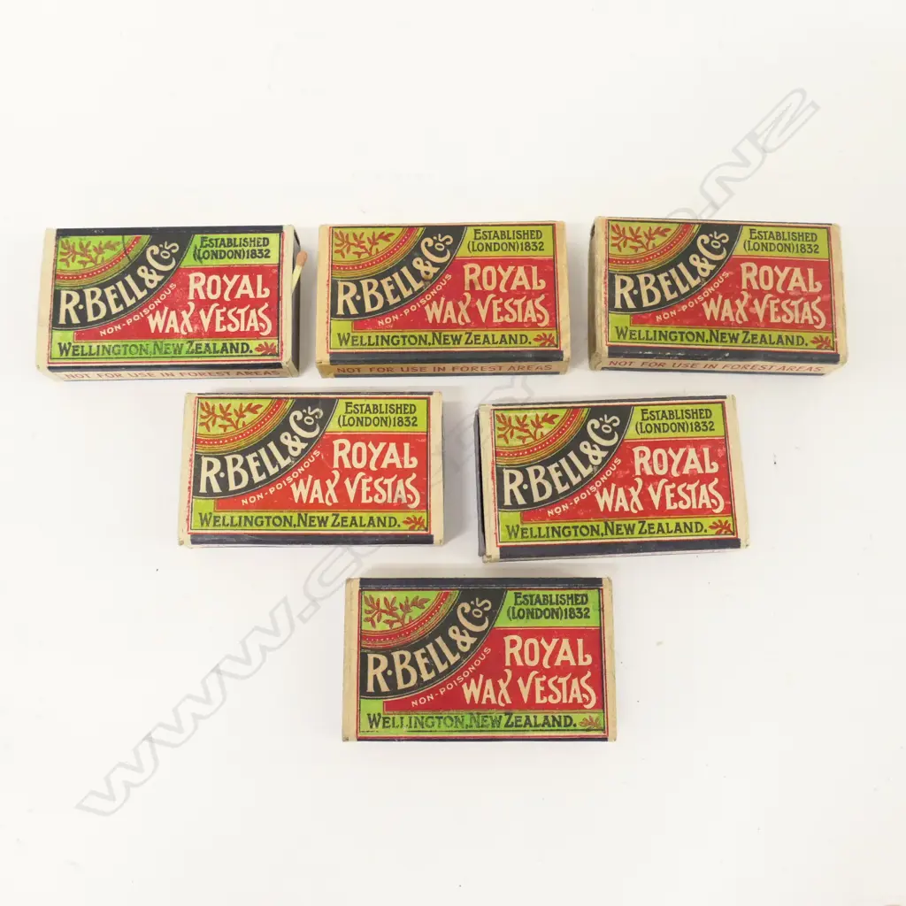 6 OLD BOXES R.BELL & CO. 'ROYAL WAX VESTAS.  Image 1++