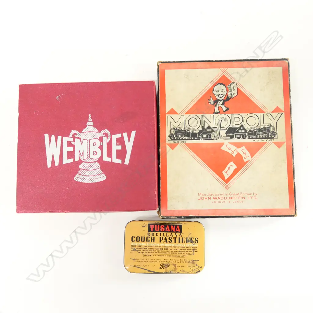 2 BOXED GAMES "WEMBLEY" & MONOPOLY + VINTAGE TIN Image 1++