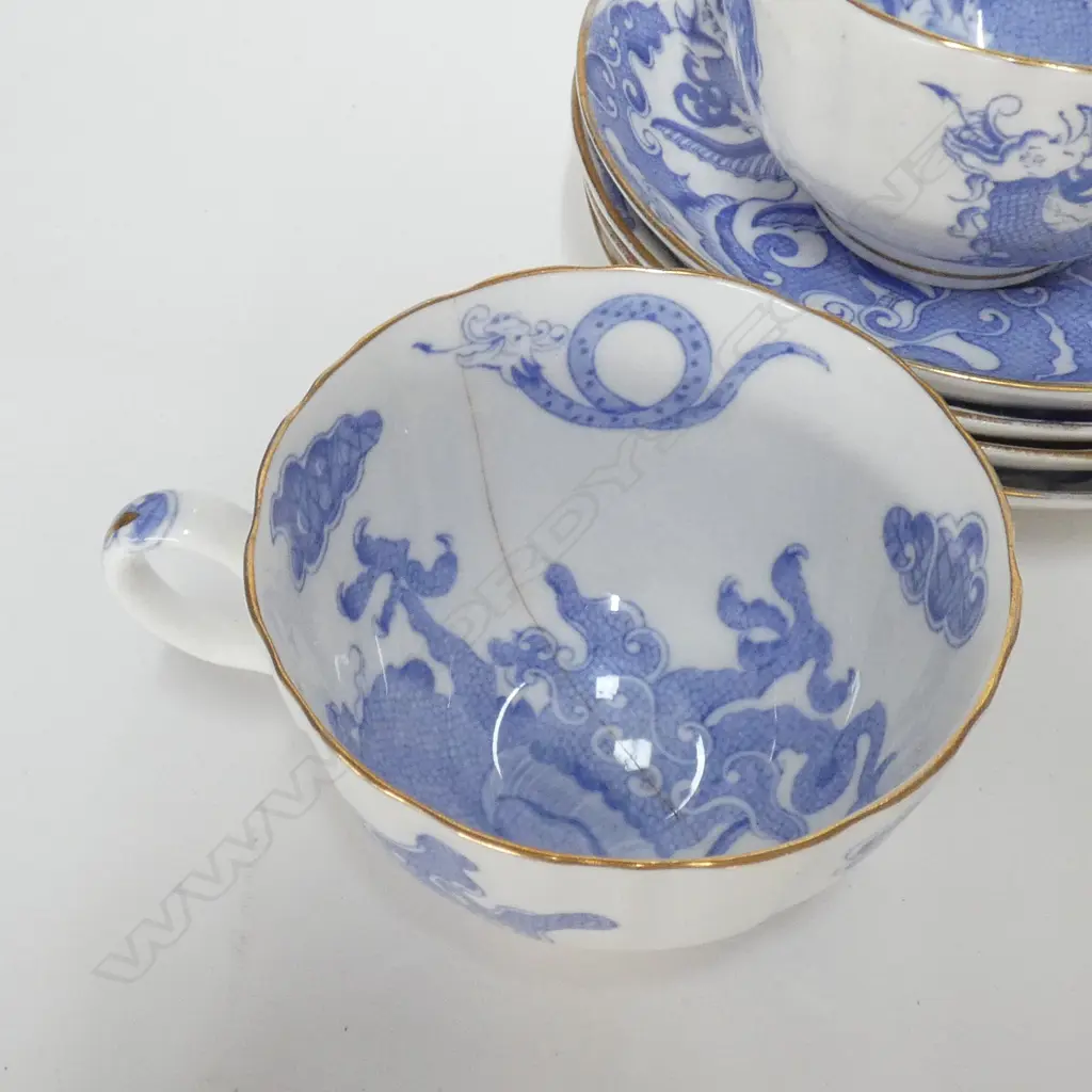 4 R/WORCESTER B/W DRAGON CUPS & SAUCERS ONE AF + 2 COALPORT MINI TRIOS, SOAPSTONE ORIENTAL FIGURE  Image 1++