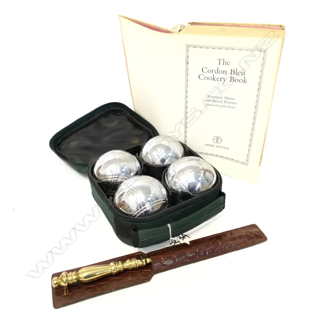 PETANQUE SET, COOK BOOK & BRASS LETTER OPENER Image 1++