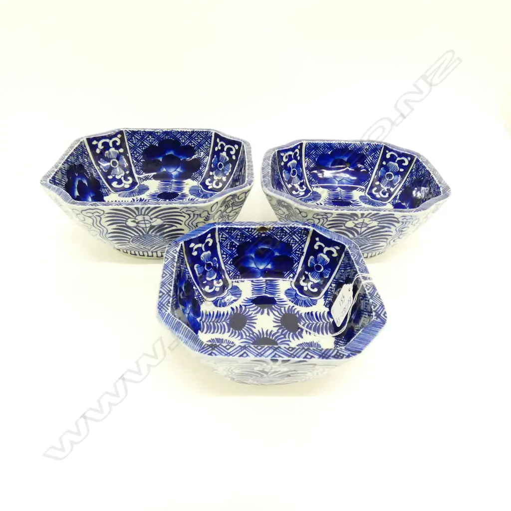 SET 3 OLD JAPANESE BOWLS B&W MEIJI PERIOD Image 1++