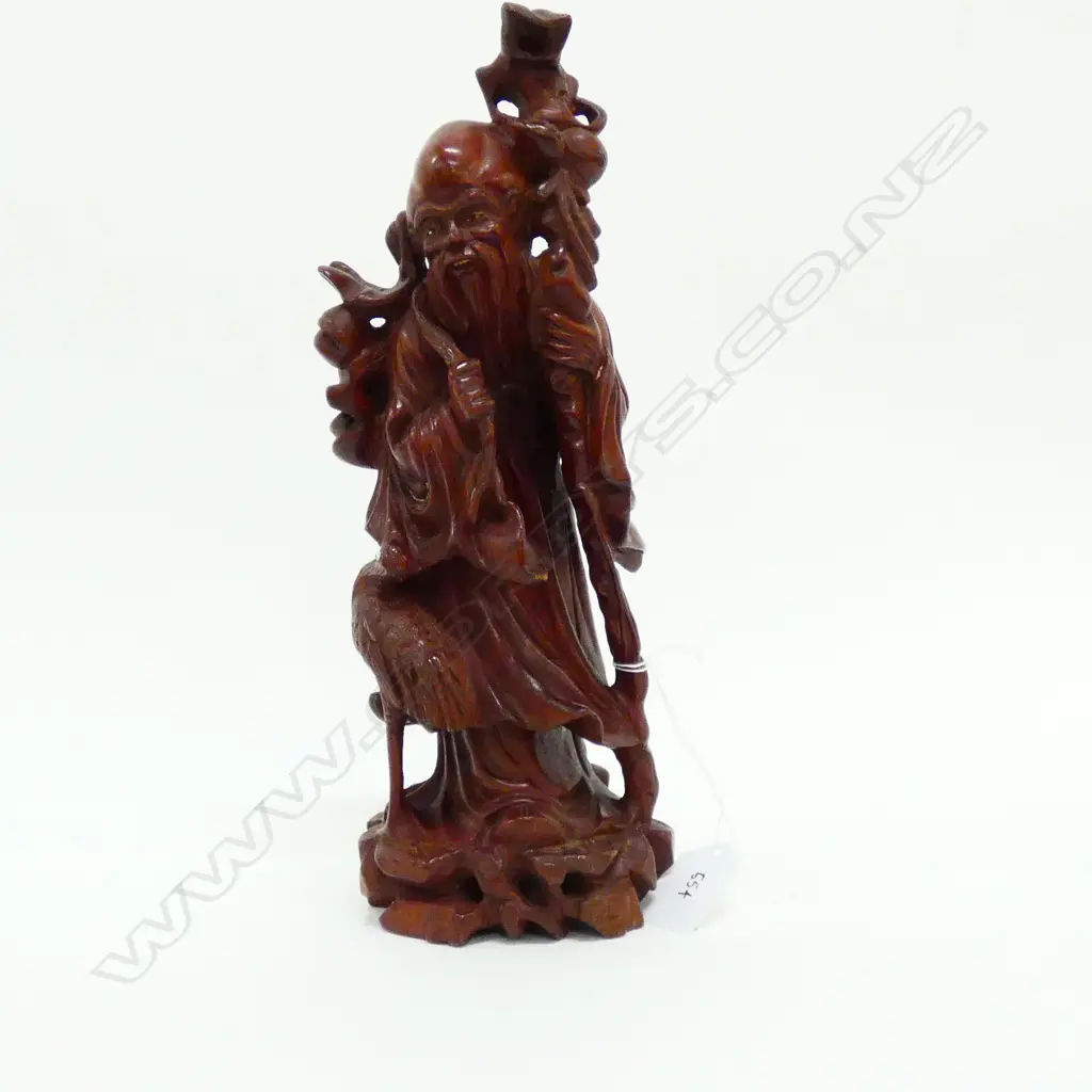 CHINESE CARVED WOODEN FIGURE OF A SAGE H 270 MM Image 1++