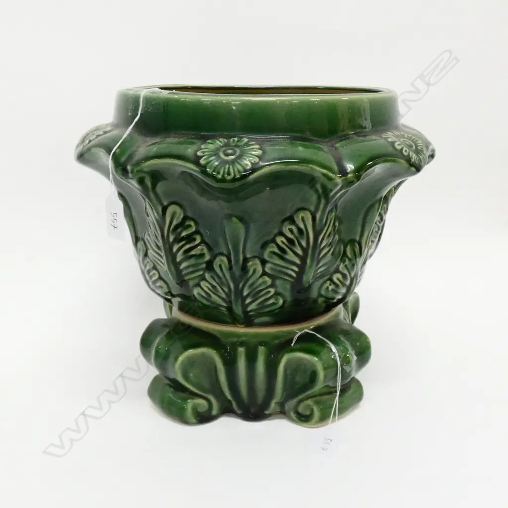 GREEN CERAMIC 2 PART JARDINIERE H. 280MM Image 1++