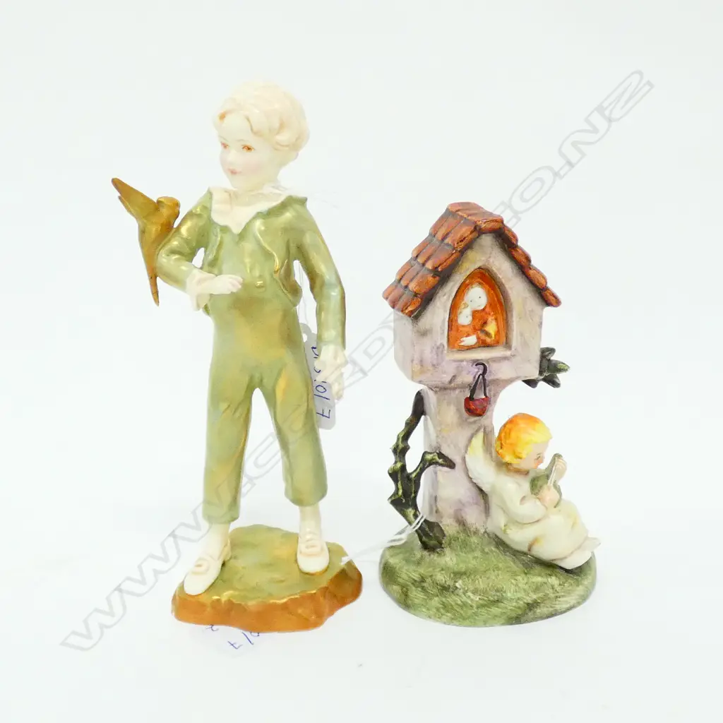 R/WORCESTER BOY AND PARAKEET FIGURE & GOEBEL FIGURE BOTH AF Image 1++