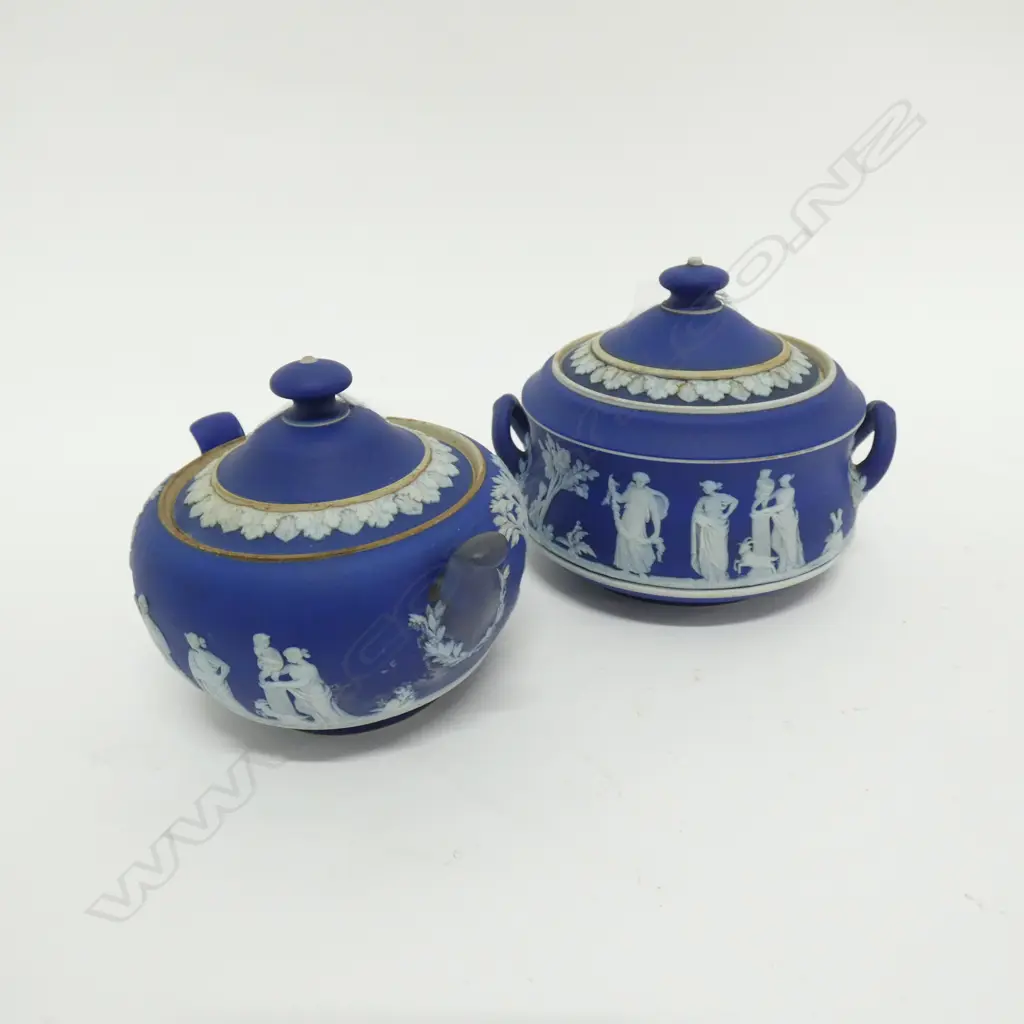 WEDGWOOD JASPER WARE SUGAR BOWLS x TWO H 100 MM Image 1++