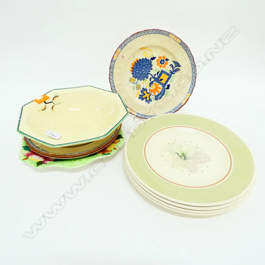 8 PLATES (SUSIE COOPER, MASONS) + CLARICE CLIFF BIZARRE 'RAVEL' DISH Image 1++