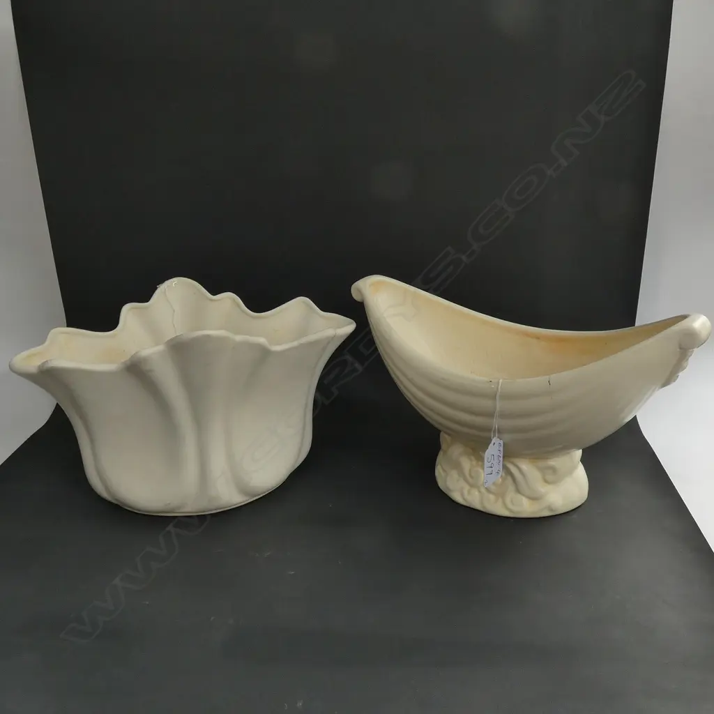 2 WHITE CROWN LYNN TROUGH VASES... Image 1++