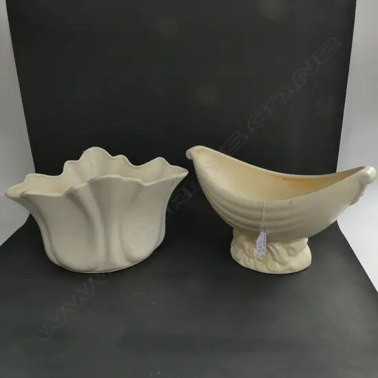 2 WHITE CROWN LYNN TROUGH VASES...