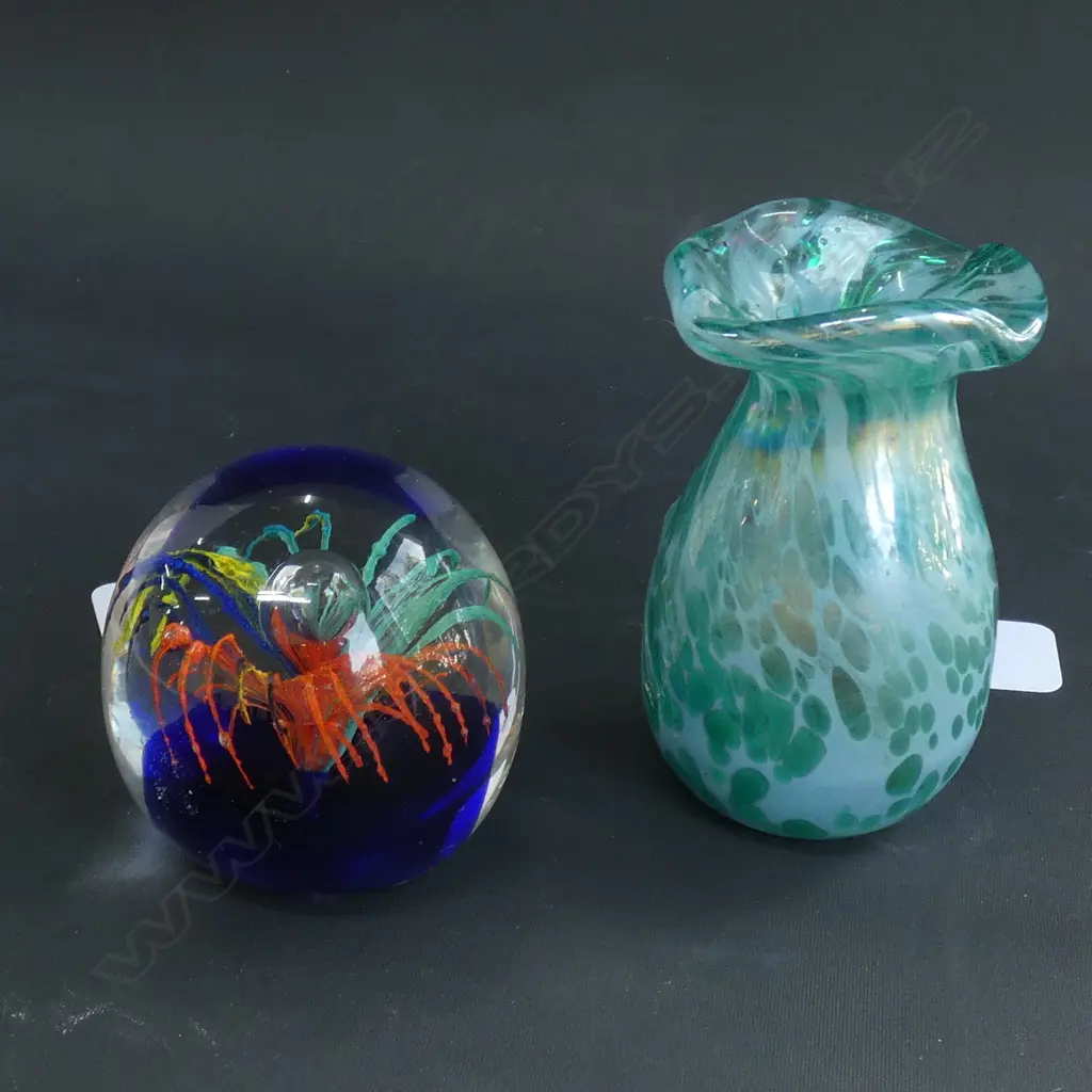 MSH SIGNED ART GLASS VASE & PAPERWEIGHT Image 1++