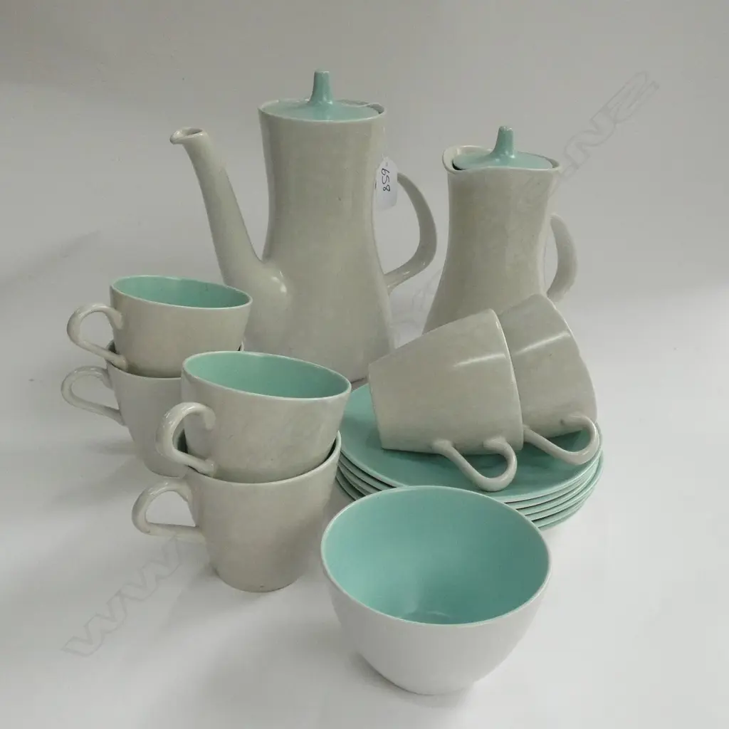 POOLE 2 TONE COFFEE SET 15 PCE AQUA & GREY Image 1++