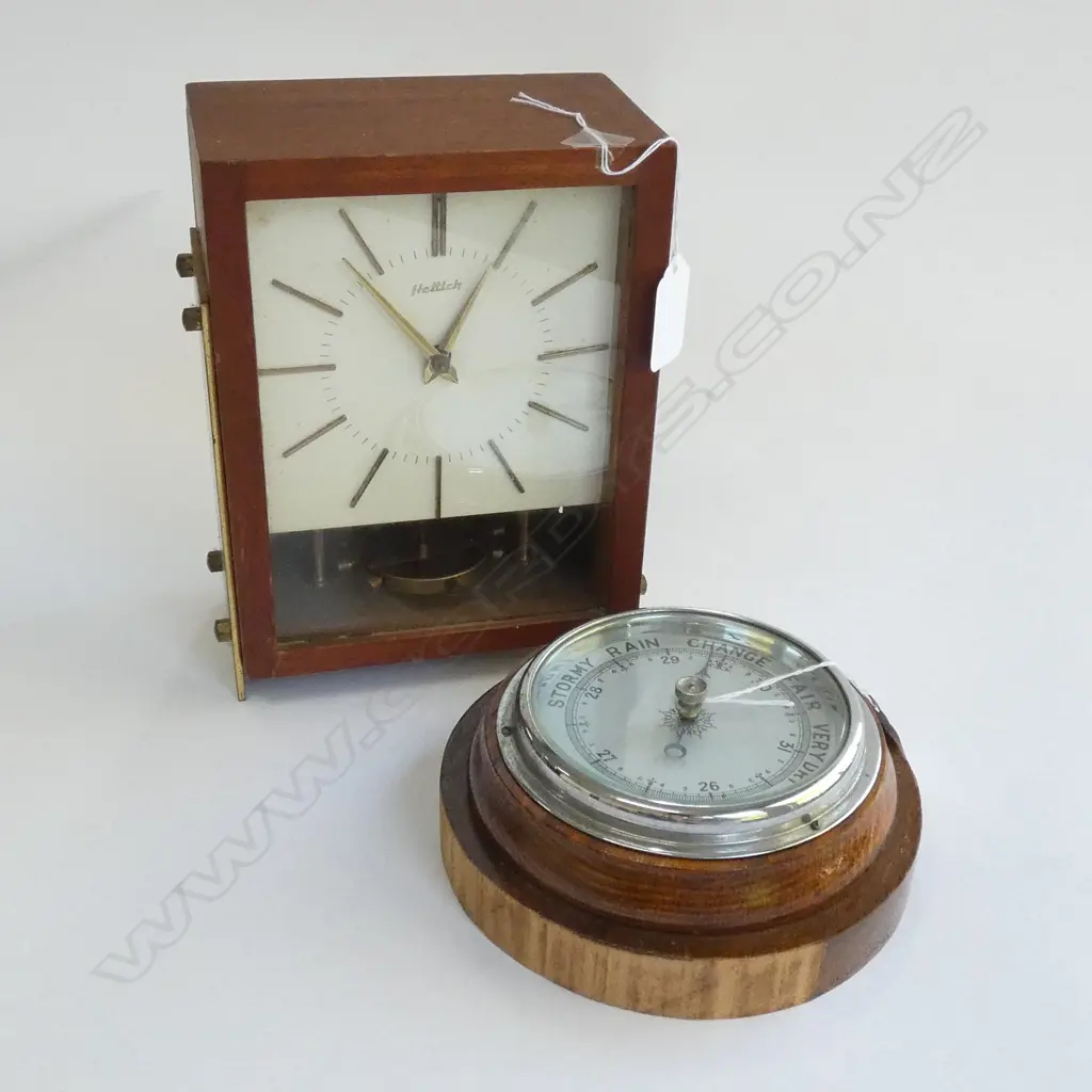 VINTAGE HETTICH BATTERY CLOCK + BAROMETER Image 1++