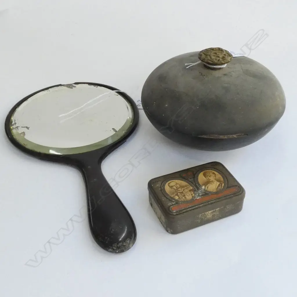 HAND MIRROR/TIN + LIDDED BOWL Image 1++