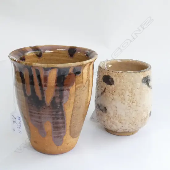2 STUDIO POTTERY VASES H. 140MM LARGER HAS CRACK AND CHIP