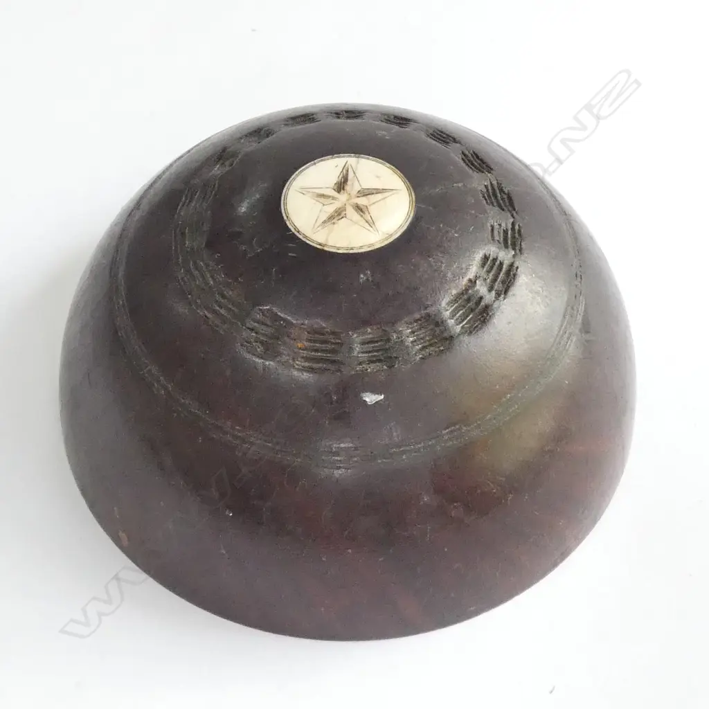 HALF OLD BOWLING BOWL LIGNUM VITAE IVORY INLAY Image 1++