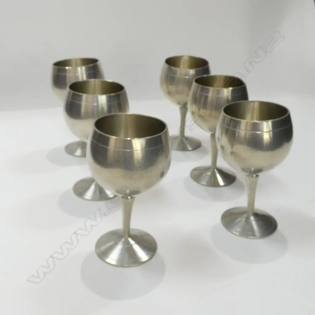 6 PEWTER WINE GOBLETS Image 1++