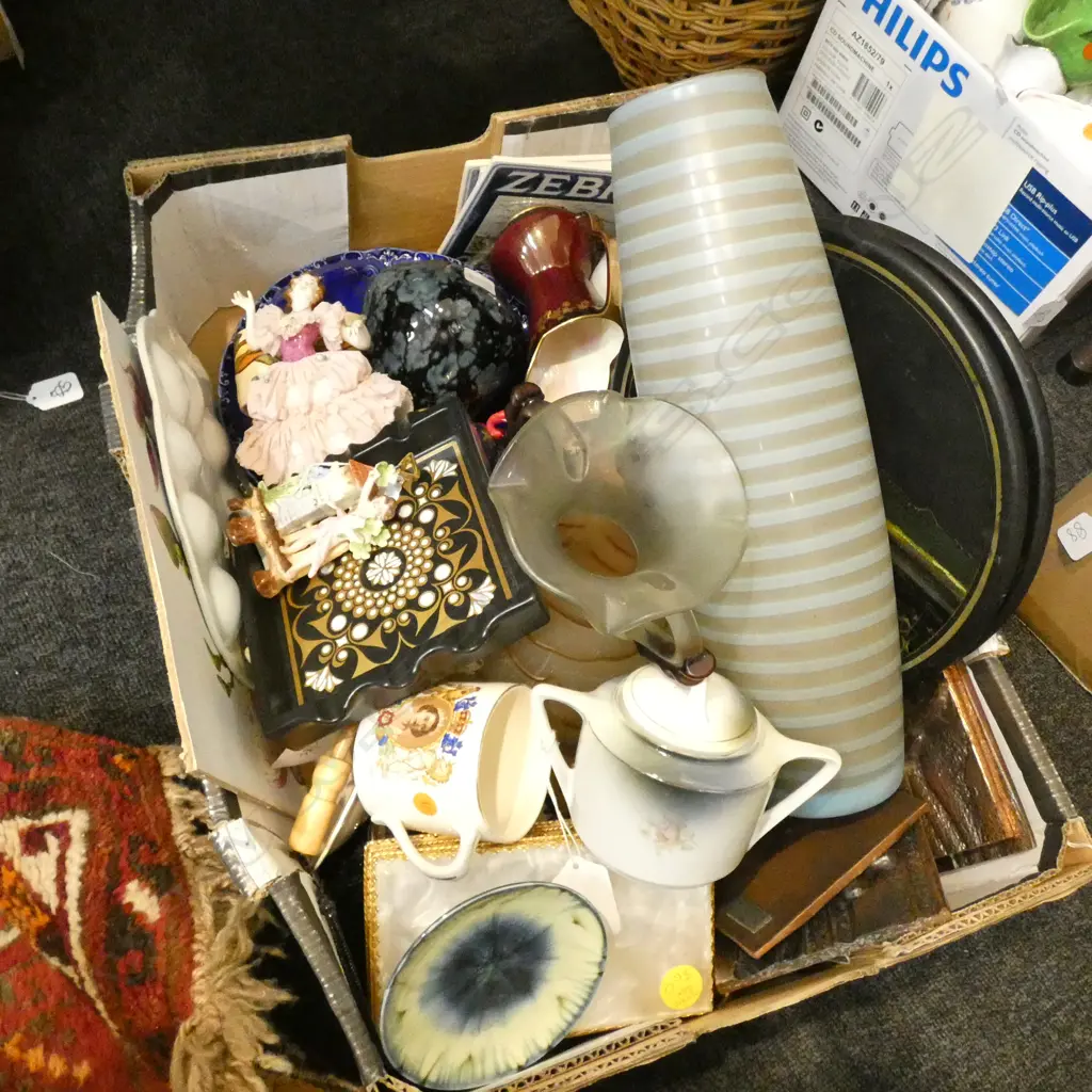BOX LOT ASST. CERAMICS, ART GLASS, TILES ETC Image 1++