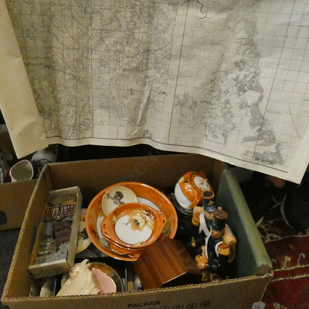BOX LOT ASST. CHINA INCL. PR SOLDIER DECANTERS ETC Image 1++
