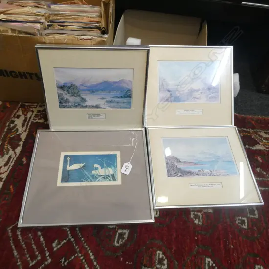 3 FRAMED HISTORICAL PRINTS +  SWAN ENGRAVING