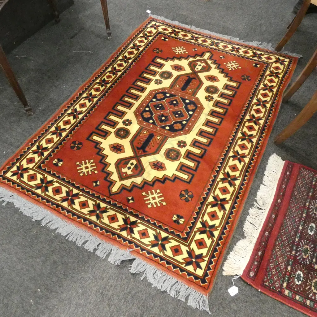TURKISH HAND KNOTTED WOOL PILE TERRACOTTA & OLD IVORY RUG 1530 X 1080MM Image 1++