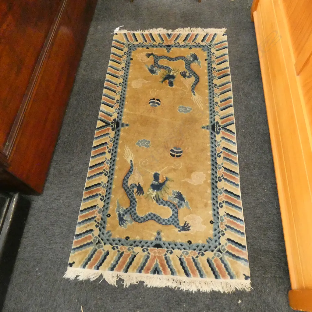 HANDKNOTTED WOOL PILE CHINESE RUG 1400 X 700MM Image 1++