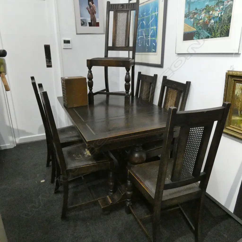 OAK DINING TABLE (EXTENDABLE) L. 1370MM & 6 CHAIRS Image 1++