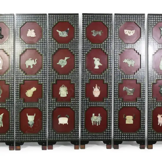 A Chinese folding six panel screen,