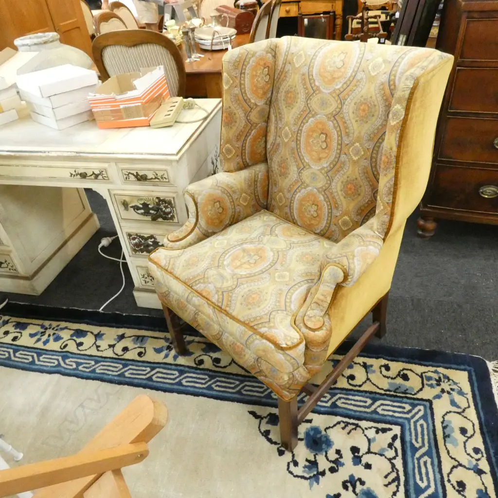 2 HENREDON VELVET PATTERNED WING BACK ARMCHAIRS Image 1++