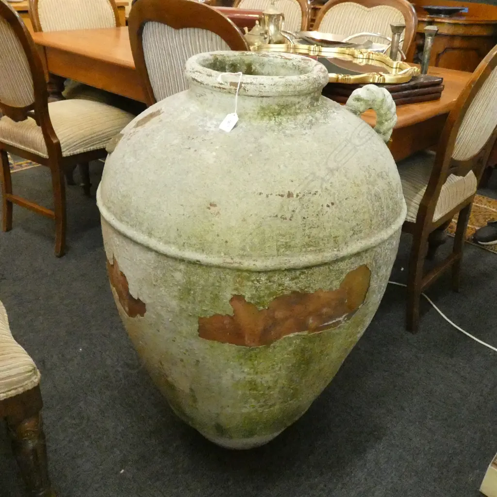 LARGE PAINTED TERRA-COTTA POT WITH ONE HANDLE MISSING H970 MM Image 1++