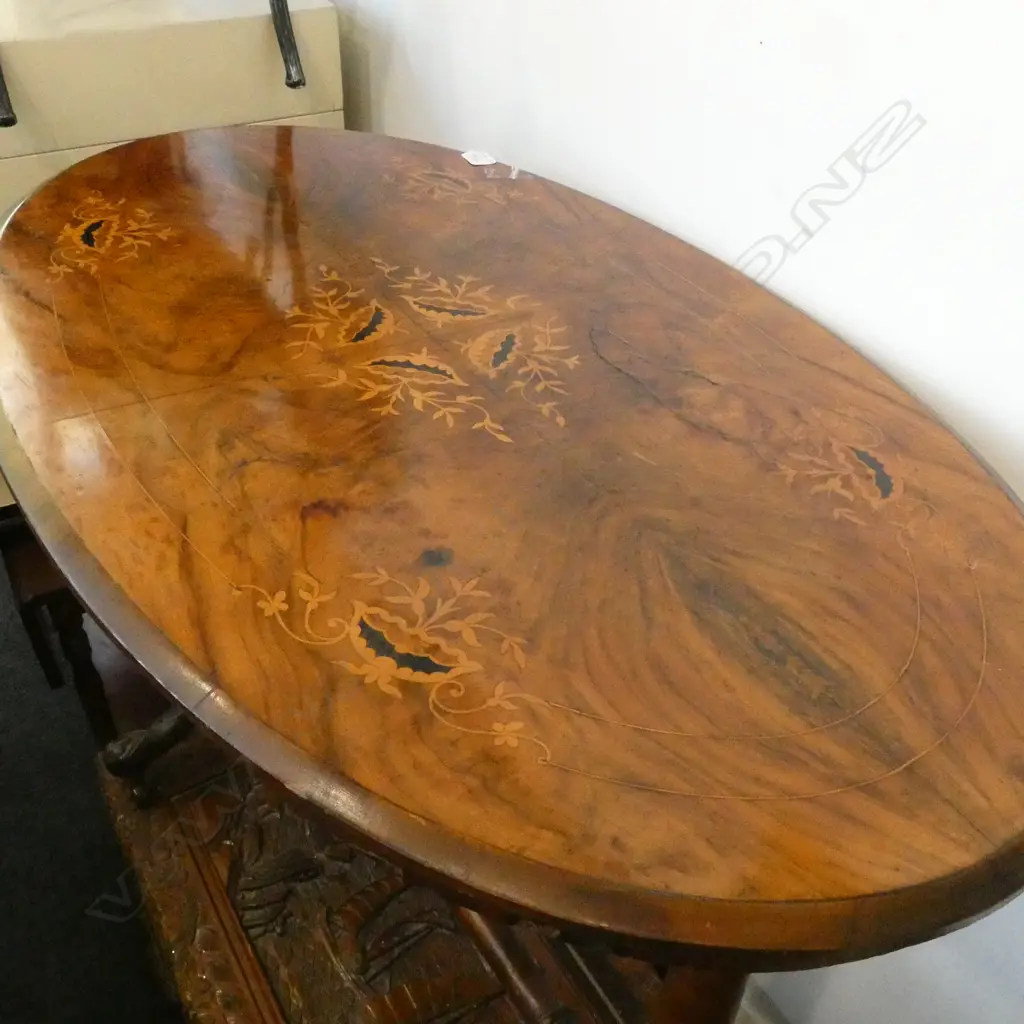 VICTORIAN INLAY OCCASIONAL TABLE ONE LEG AF L. 915MM Image 1++