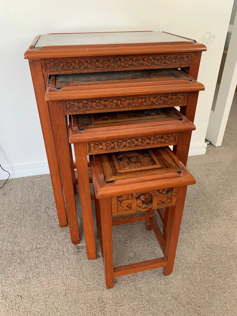 NEST OF  CHINESE CARVED OCCASIONAL TABLES Image 1++